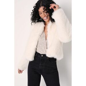 Lulus Luxe Company Ivory Faux Fur Cropped Jacket White - Size Small